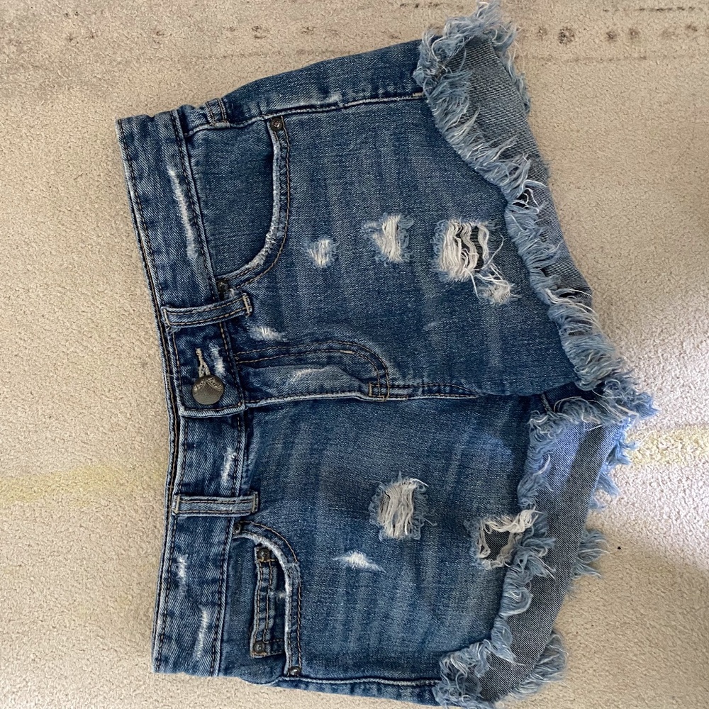 Lemon free people painted jean shorts